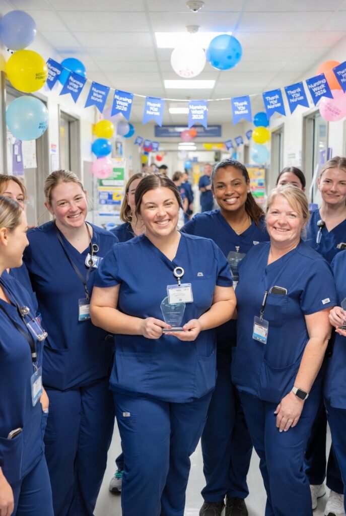 Nurses celebrating Nursing Week 2026 in a hospital with appreciation awards and team activities